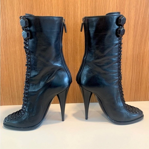 GIVENCHY Authentic Corset Lace Up Black Soft Leather Stiletto Boots - Picture 2 of 16